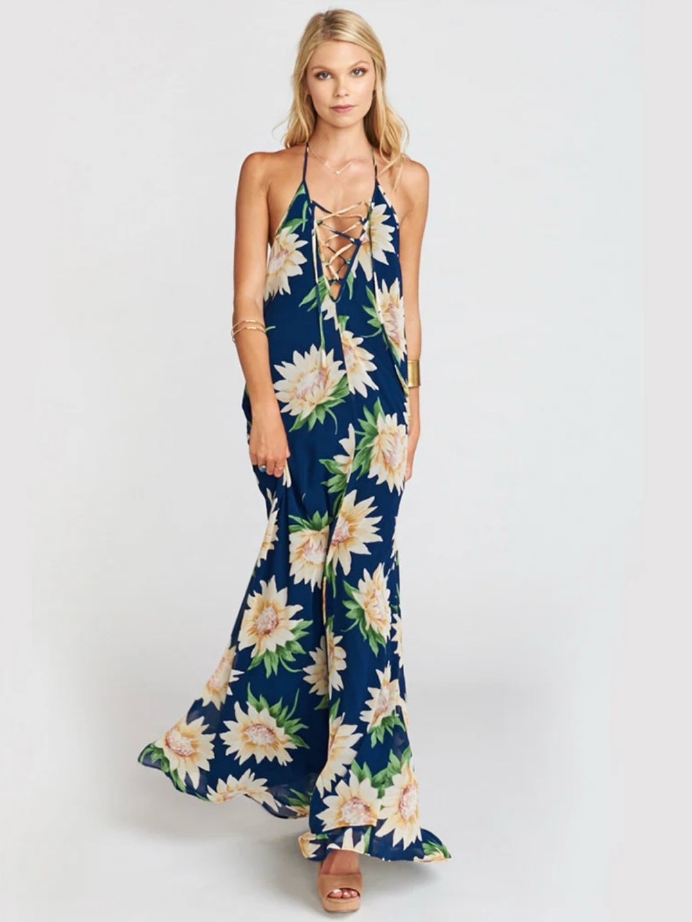 NWT Show Me your MuMu Logan Halter Maxi Dress in Sunflower Dreams Size Medium